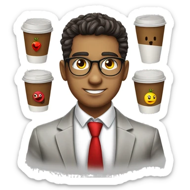 Joven peli cafe ojos rojos corbata camisa blanca sticker