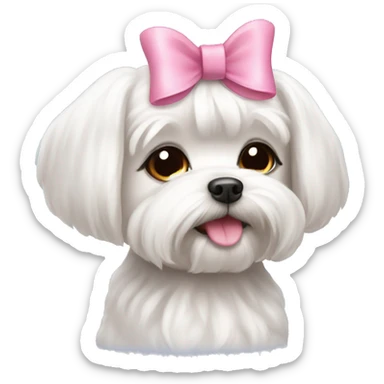a cute maltese dog with a pink bow  sticker
