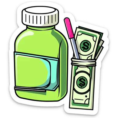 price tag with a few dollar bills and a bottle of nail polish sticker