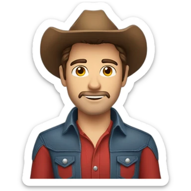 guy with brown hair cowboy red shirt brown eyes  sticker