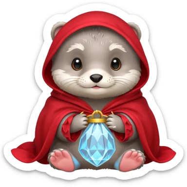 baby grey otter, in magic red cloak sticker