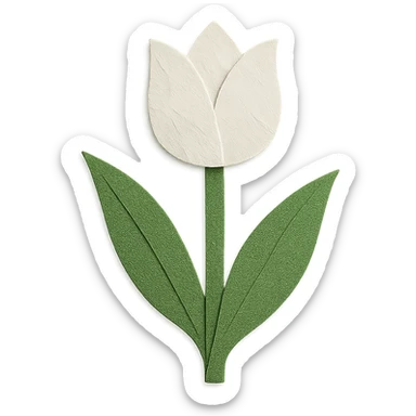 white tulip, paper craft style, folded paper texture, clean edges sticker