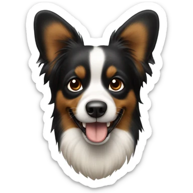 Perro papillon negro y marrón con la lengua fuera sticker