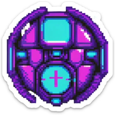 futuristic cyberpunk pixel art icon, vivid neon colors purple magenta cyan, minimal expressive design, 32x32, centered, high contrast, transparent background, no text, suitable for dark background, music platform symbol Spotify YouTube Deezer SoundCloud sticker