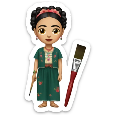 body frida kahlo kid with paintbrush sticker