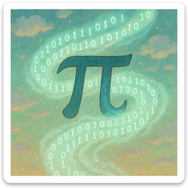  combine the π (pi) math symbol, binary code, and digital mist emerging from it. sticker