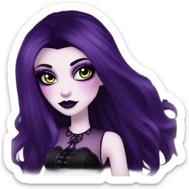 Elissabat-monsterhigh-with-bangs-long-hair-dark-plumpurple-and-black-vampire-goth-makeup-pinkeyes-romanticgothcloses- sticker