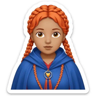 red orange braids hair girl, tan skin, fat, wear blue cloak sticker