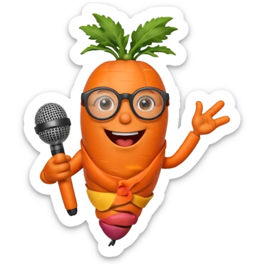 singing carrot wearing glasses with microphone sticker
