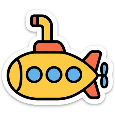 submarine, lineal color outlined icon style, playful, friendly, with a periscope sticker