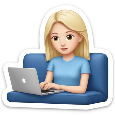 A white girl is lying on a sofa with a laptop sticker