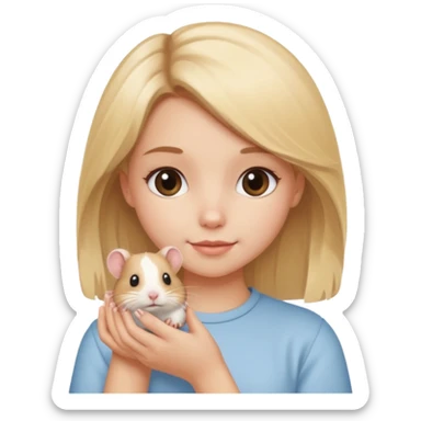 A pretty blond girl holding a hamster sticker