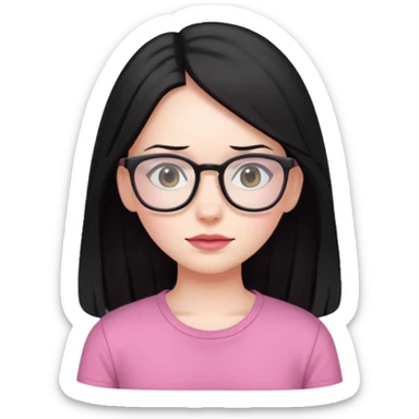 Girl with pink shirt pale skin long black hair with glasses  sticker