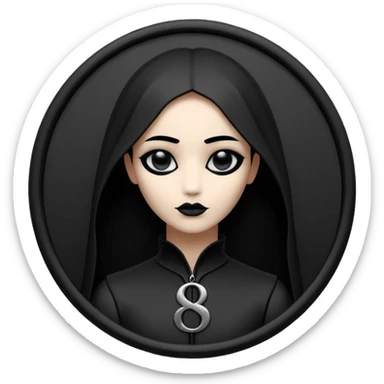 Emoji, avant-garde gothic emblem made of matte black metal, number 8 integrated into the word “FORTUNA”, luxury fashion symbol aesthetic, clean sculptural form, no glow, no neon, flat emoji style, centered, transparent backgroun sticker