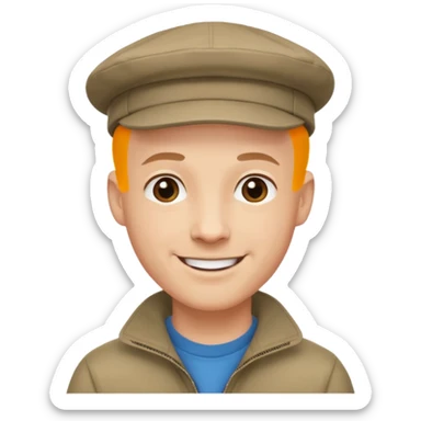 a bald man wearing a flap cap looking really hopeful sticker