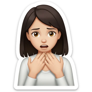 tan girl with dark hair choking herself  sticker