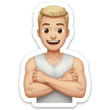 arms crossed holding neck laughing angry guy sticker