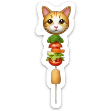 Cat cooked on a skewer with vegetable sticker