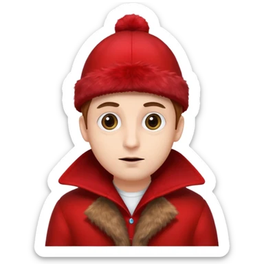 Мужчина с большими глазами и красном шапке на красном фуре sticker