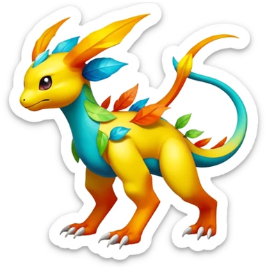 Elemental Exotic Vibrant Multicolored Pokémon-Fakémon-hybrid-creature (full body) sticker