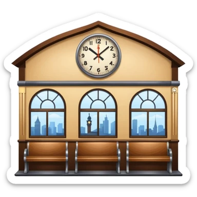 train station scene with waiting room and clock tower sticker