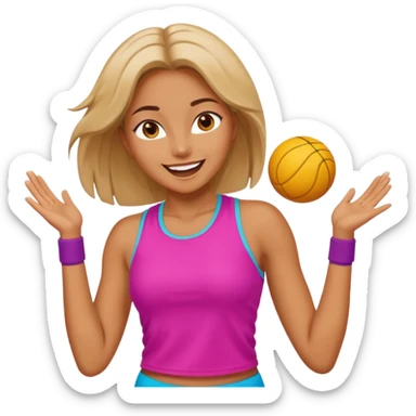 mujer deportiva bailando, ropa deportiva, expresión alegre, colores vivos sticker