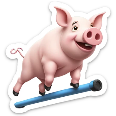 Pig sadly riding a pogo stick  sticker