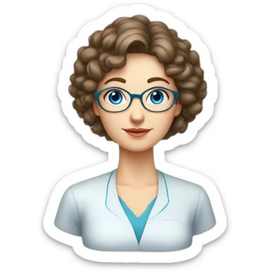 Russian middle aged sister twins with blue eyes and very short curly hair one is a teacher of biology second is a teacher of physics sticker