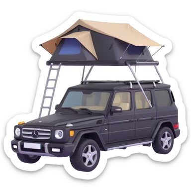 black Mercedes-Benz car with roof tent sticker