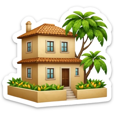 A light brown house from a barrio with a mango tree sticker