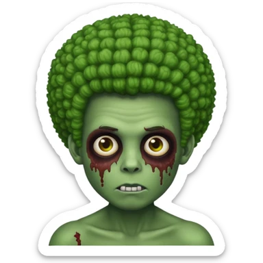 zombie boy with an afro, apple style emoji, green skin tone, more green skin sticker