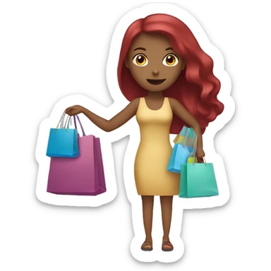Long Burgundy haired girl, shopaholic, carrying a lot of shopping bags sticker
