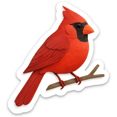 cardinal on a branch, layered paper details, realistic feather patterns, bright red and black markings sticker