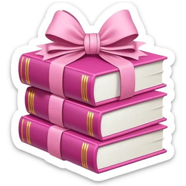 Pink Books stacked up and tied together by a white bow sticker