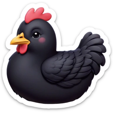 Meme-Worthy Cute Sleeping Black Chicken Portrait Emoji, Head resting peacefully with a contented smile, showcasing a delightfully compact build and a luxuriously soft black plumage, eyes shut in a serene, restful nap, Simplified yet hilariously adorable features, highly detailed, glowing with a soft, drowsy light, high shine, relaxed and utterly lovable, stylized with an air of playful laziness, bright and heartwarming, soft glowing outline, capturing the essence of a comically sleepy chicken, so meme-worthy it feels like it could instantly become the next viral sensation of adorable slumber! sticker