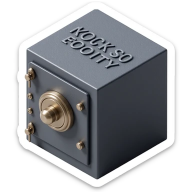 the front face of a secure bank vault, skeuomorphism style, metallic shine, realistic shadows, embossed details sticker