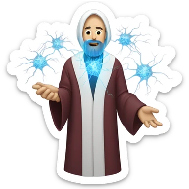 Man with beard in a robe ￼tearing apart 2 neurons sticker