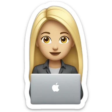 blonde asian female software engineer with Macbook on the side sticker
