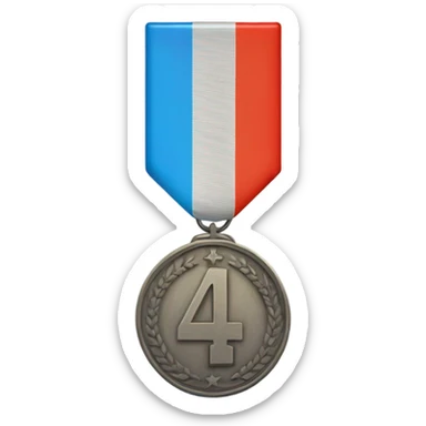 4th place medal that looks faded, grey, or bland so that it is clearly worse than the first three places. sticker