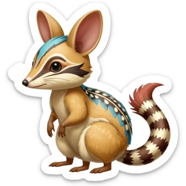 Tropical Exotic Colorful Floral Feathery Numbat-Bilby-Quoll-Furret-Fakémon-furry-fursona-creature (full body) with tribal markings sticker