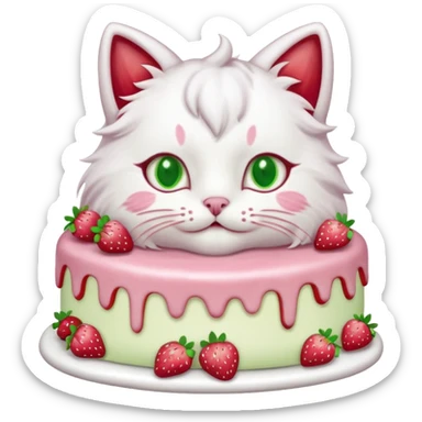 cat eating strawberry cake sticker