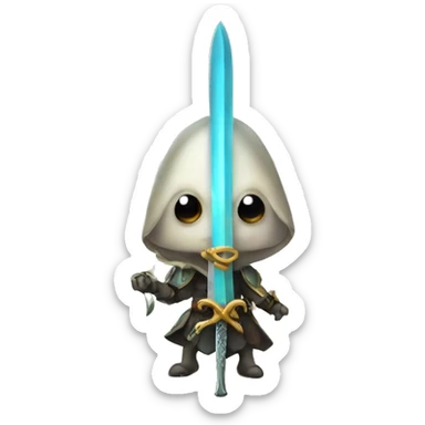 a small cute squid with a sword sticker