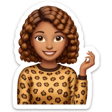 An elegant self confident brown lady in a leopard sweater emoji sticker