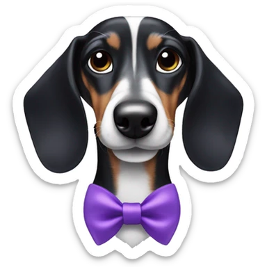 black and white dachshund with purple bows on ears sticker