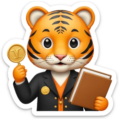 cute tiger wins medal and diploma sticker