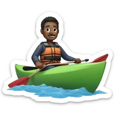 Thomas is sitting on a kayak sticker