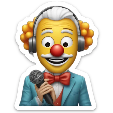 spanish radio presenter with radio station microphone in his hand with his face made up as a clown sticker