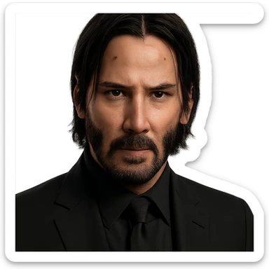 John Wick head, focused eyes, dark suit collar, movie-inspired, realistic details, minimal background sticker
