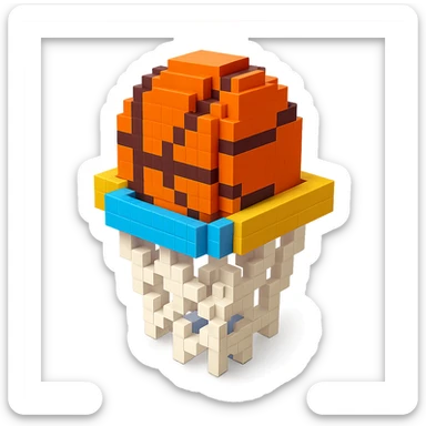 Voxel-style basketball in a net, no background, variation 7. sticker