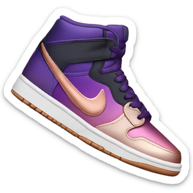 Realistic pair of metallic dark purple to rose gold ombre Nike Sneakers facing front. sticker